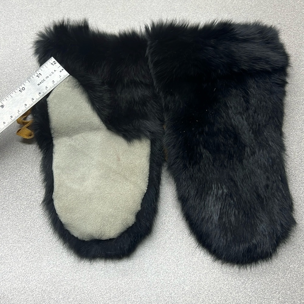 New Black Rabbit Fur Mittens - Picture 6 of 10